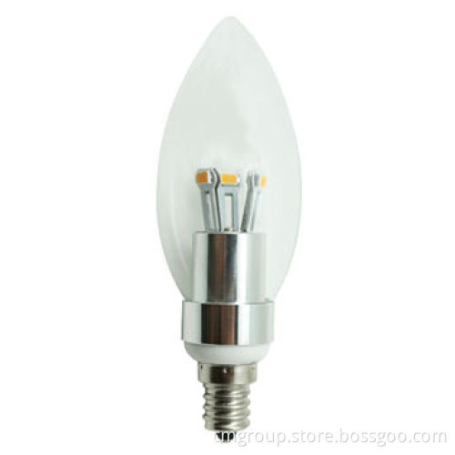 3W LED candle bulb, E12/E14/E17/E26/E27/B15/B22 base, 360° beam angle, 80Ra CRI, CE/RoHS mark